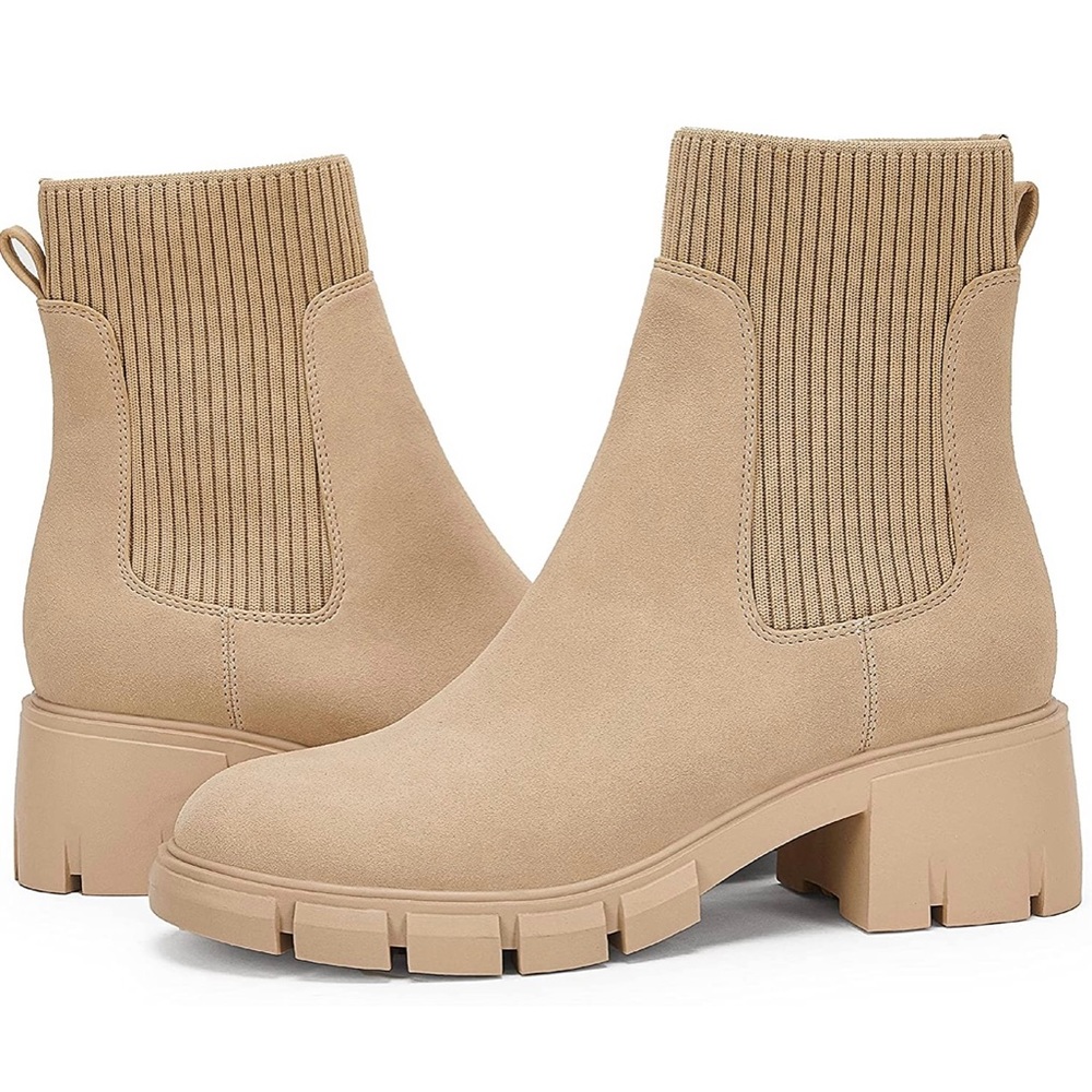 Chunky Block Heel Lugged Sole Ankle Boots